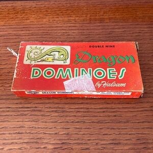 Vintage Halsam Double Nine Wooden Dragon Dominoes #920 Game 55 Pieces 9 Wood CIB